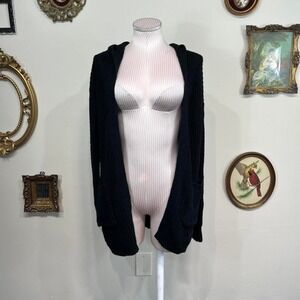 Y2K Snails Cinnamon Black Knit Hooded Cardigan Lace-Up Back